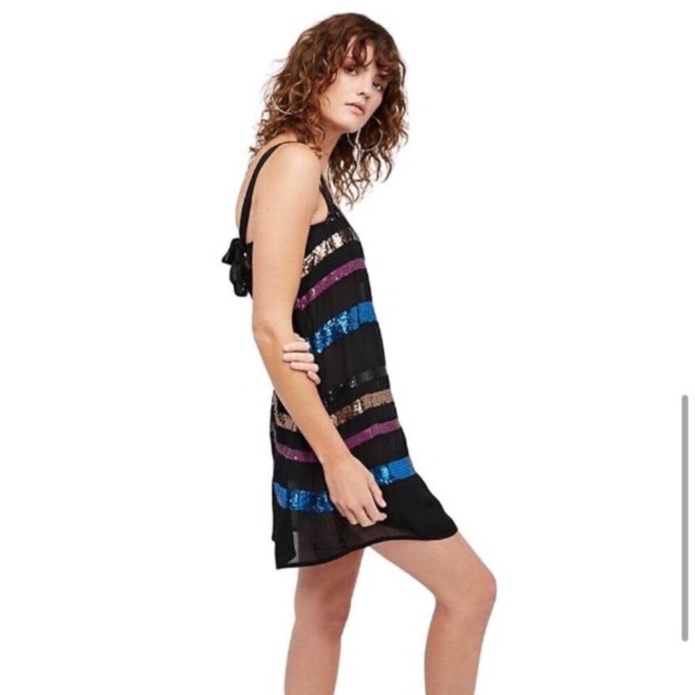 Free People Black Dress with Blue and Purple Stripes